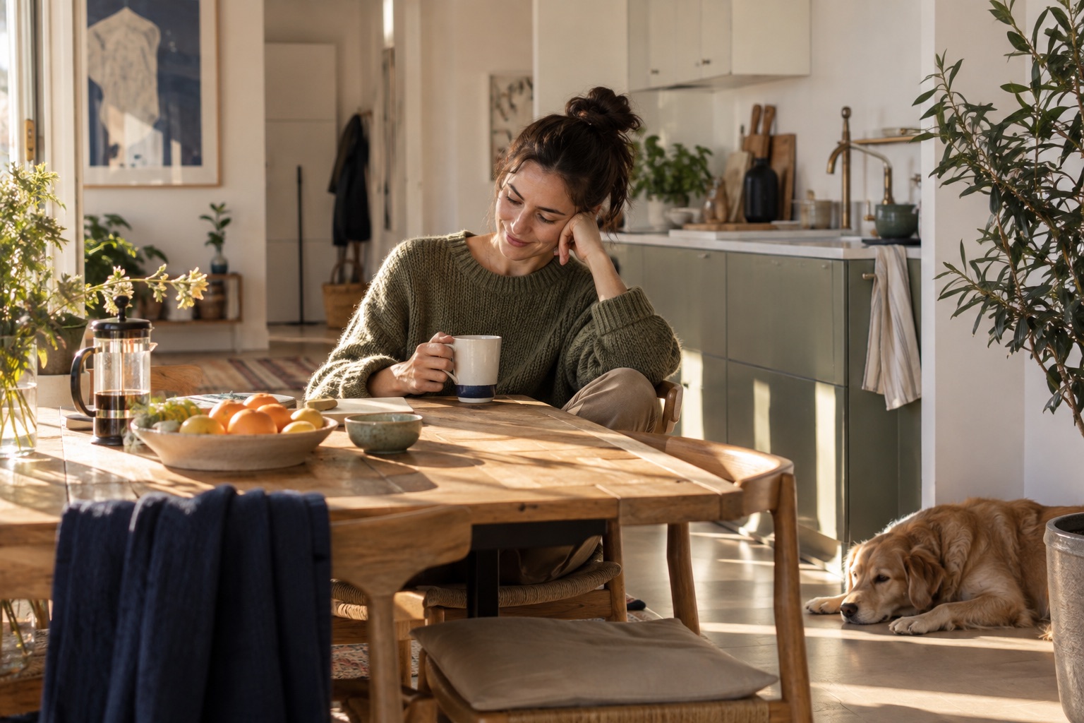 A calm morning in a lived-in home